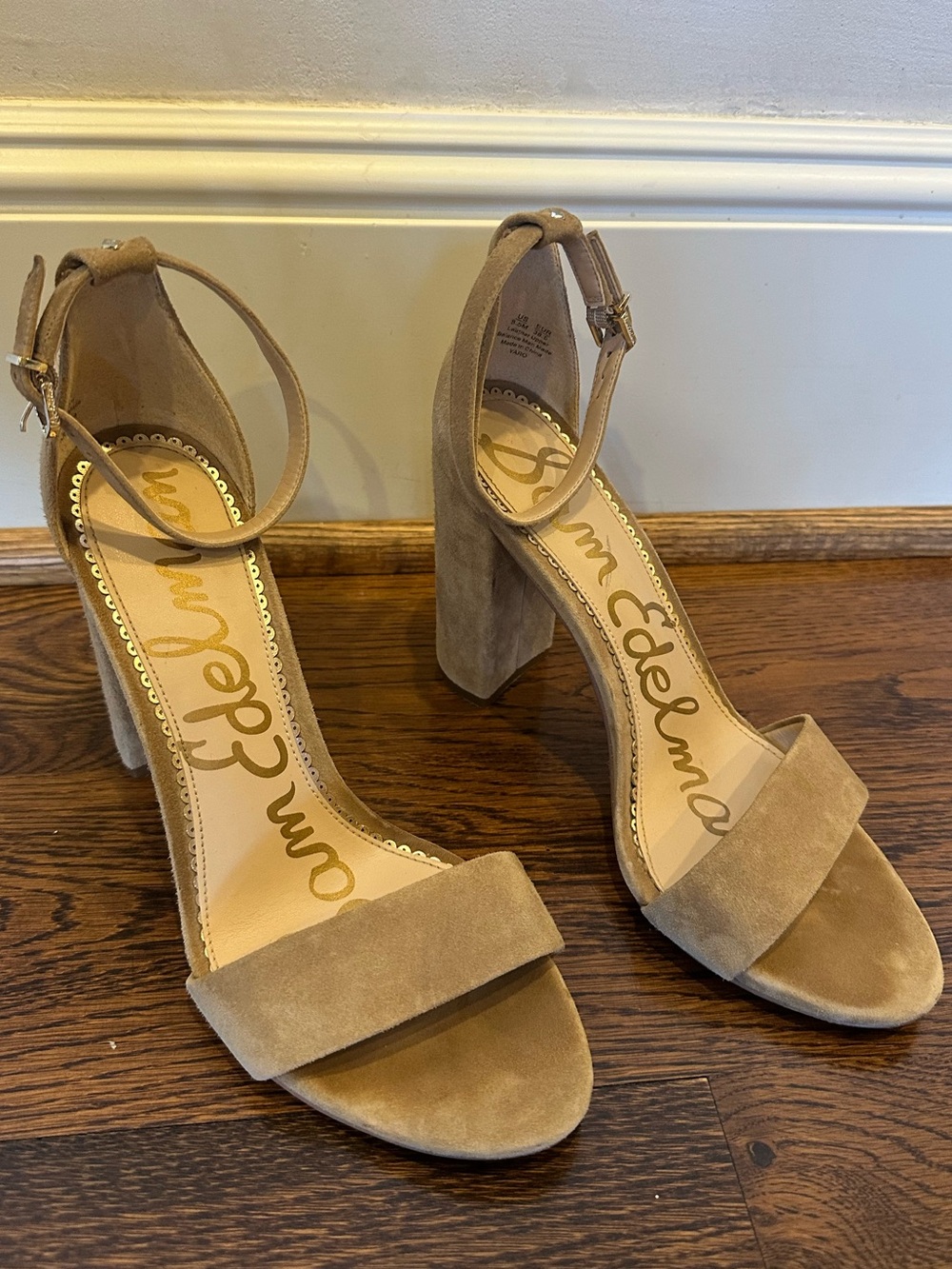 Sam Edelman Tan Suede Block Heel Ankle-Strap Sandals